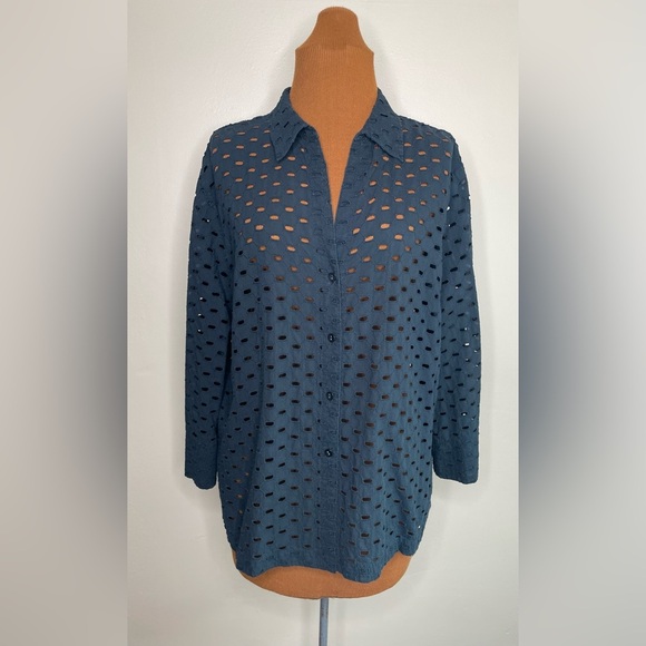 Jones New York Black Cut Out Long Sleeve Blouse Size XL - Picture 1 of 6